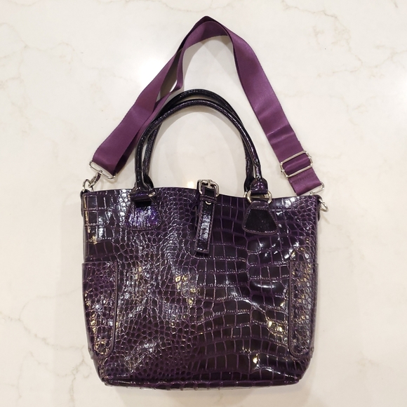 EUC David Jones vegan patent leather (vinyl) handbag in purple - Picture 3 of 16